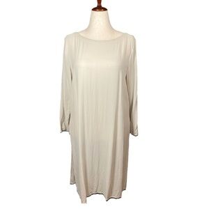 Eileen Fisher Silk Long Sleeve Tunic Dress Minimalist Modern Size Medium Beige
